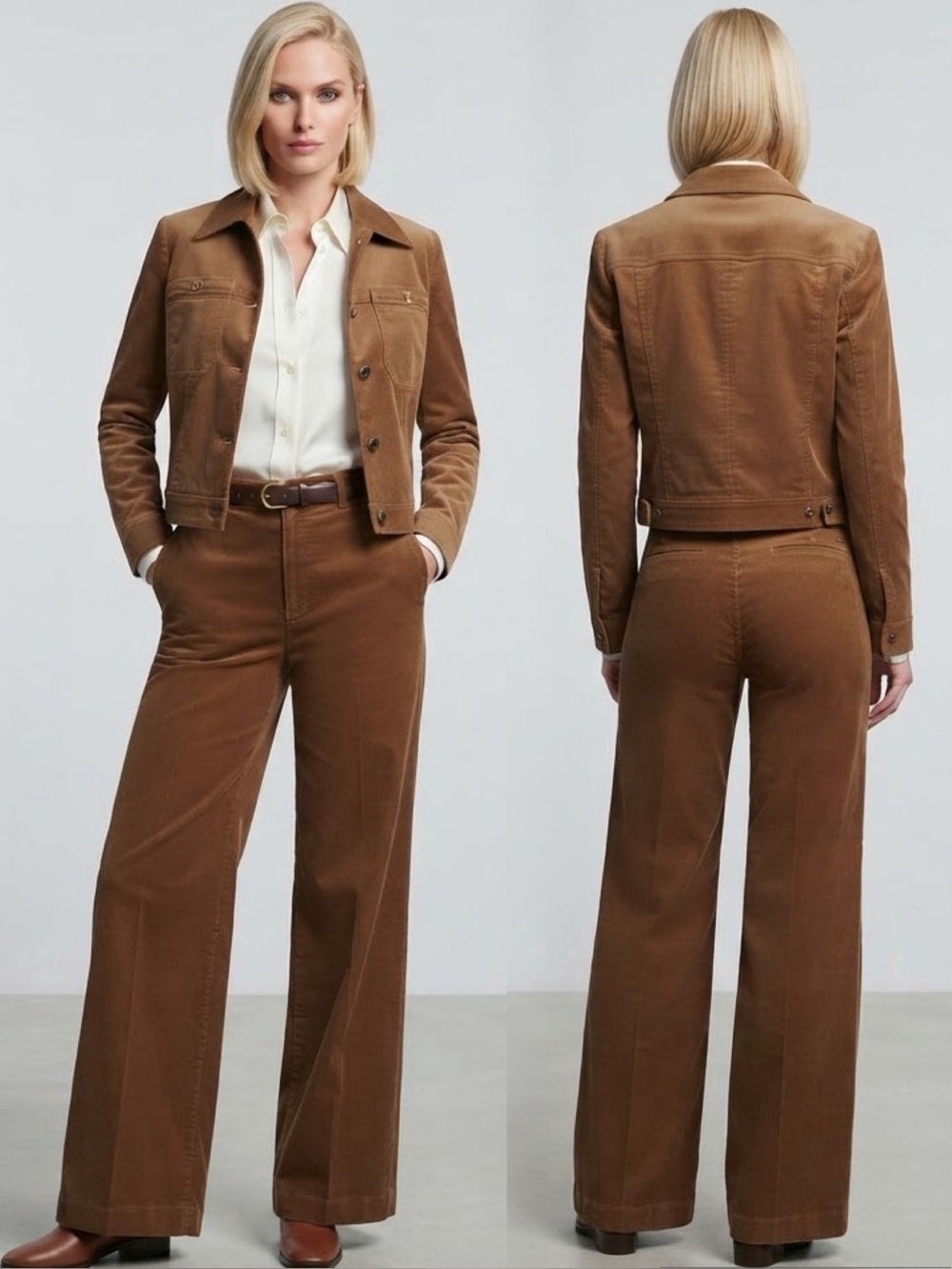 NWT ELIE TAHARI Cropped Brown Corduroy Button-Front Jacket Chest Pocket Collared